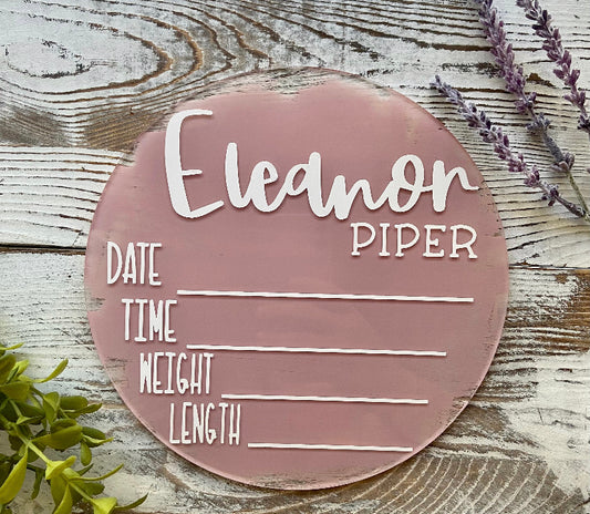 Circle Acrylic Birth Stat Sign, Birth Announcement for Newborn Photography, Photo Prop Keepsake, Birth Announcement Sign