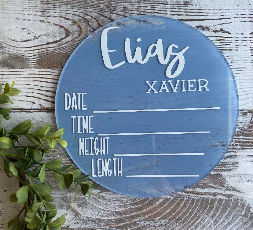 Circle Acrylic Birth Stat Sign, Birth Announcement for Newborn Photography, Photo Prop Keepsake, Birth Announcement Sign