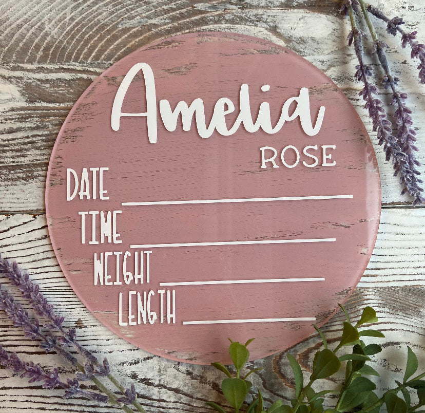 Circle Acrylic Birth Stat Sign, Birth Announcement for Newborn Photography, Photo Prop Keepsake, Birth Announcement Sign