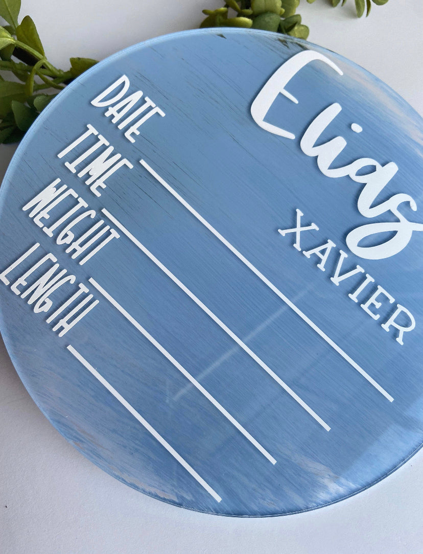 Circle Acrylic Birth Stat Sign, Birth Announcement for Newborn Photography, Photo Prop Keepsake, Birth Announcement Sign